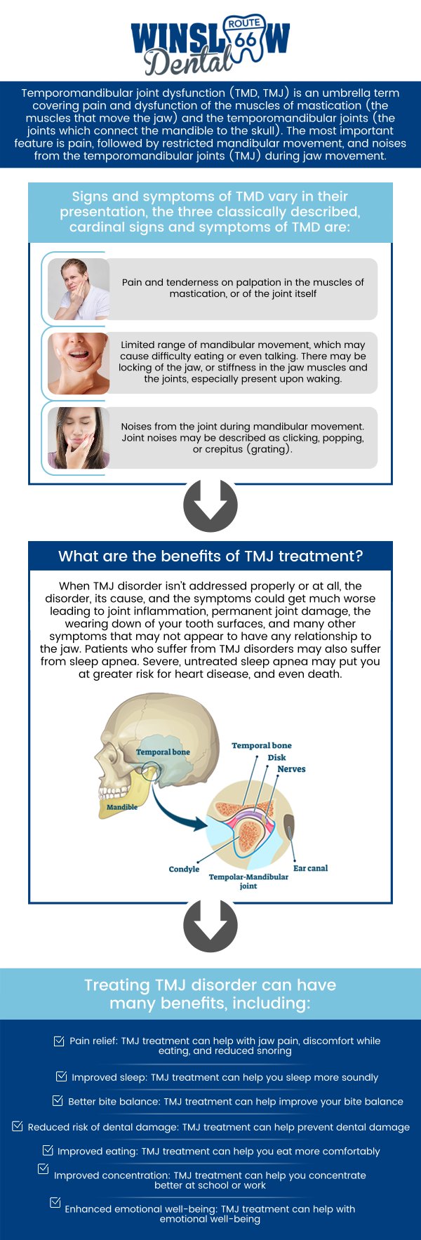 Common questions asked by patients: What is TMJ therapy? What causes TMJ disorders? What are the symptoms of TMJ dysfunction? Is TMJ therapy effective? How long does it take to see results from TMJ therapy? At Winslow Dental, Dr. Brent J. Gardner, DDS, provides specialized TMJ therapy to help alleviate jaw pain, headaches, and other symptoms associated with TMJ disorders. Using advanced techniques and personalized treatment plans, we work to relieve discomfort and restore proper jaw function, improving your quality of life. For more information, contact us or schedule an appointment online. We are conveniently located at 321 W 2nd St, Winslow, AZ 86047. We serve patients from Winslow AZ, West Winslow AZ, Joseph City AZ, Leupp AZ, Holbrook AZ and surrounding areas. Common questions asked by patients: What is TMJ therapy? What causes TMJ disorders? What are the symptoms of TMJ dysfunction? Is TMJ therapy effective? How long does it take to see results from TMJ therapy?
At Winslow Dental, Dr. Brent J. Gardner, DDS, provides specialized TMJ therapy to help alleviate jaw pain, headaches, and other symptoms associated with TMJ disorders. Using advanced techniques and personalized treatment plans, we work to relieve discomfort and restore proper jaw function, improving your quality of life. For more information, contact us or schedule an appointment online. We are conveniently located at 321 W 2nd St, Winslow, AZ 86047. We serve patients from Winslow AZ, West Winslow AZ, Joseph City AZ, Leupp AZ, Holbrook AZ and surrounding areas.